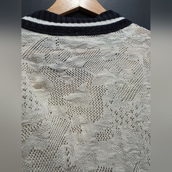 Free People Ivory Black Full Zip Crochet Women's Sweater Jacket Size S Blogger - Picture 12 of 12